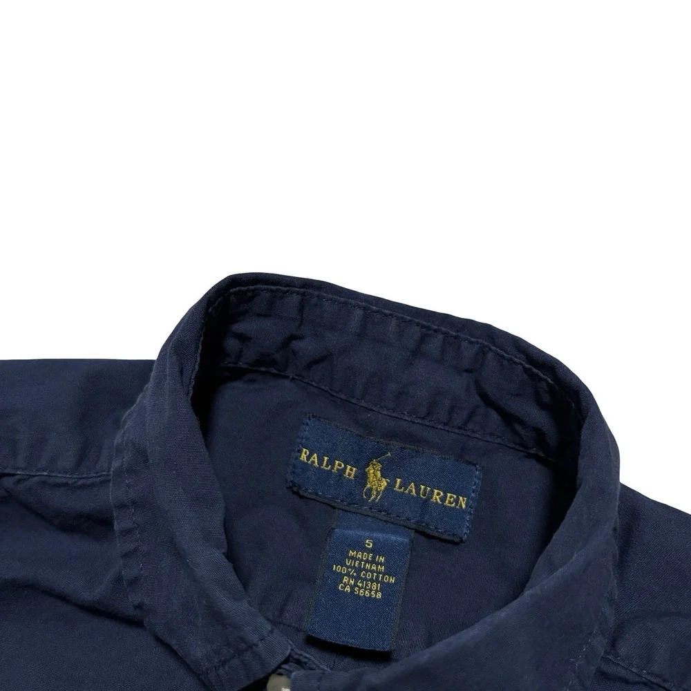 Ralph Lauren Little Boys Short Sleeve Button Down Shirt Navy Size 5 - 14 x 18